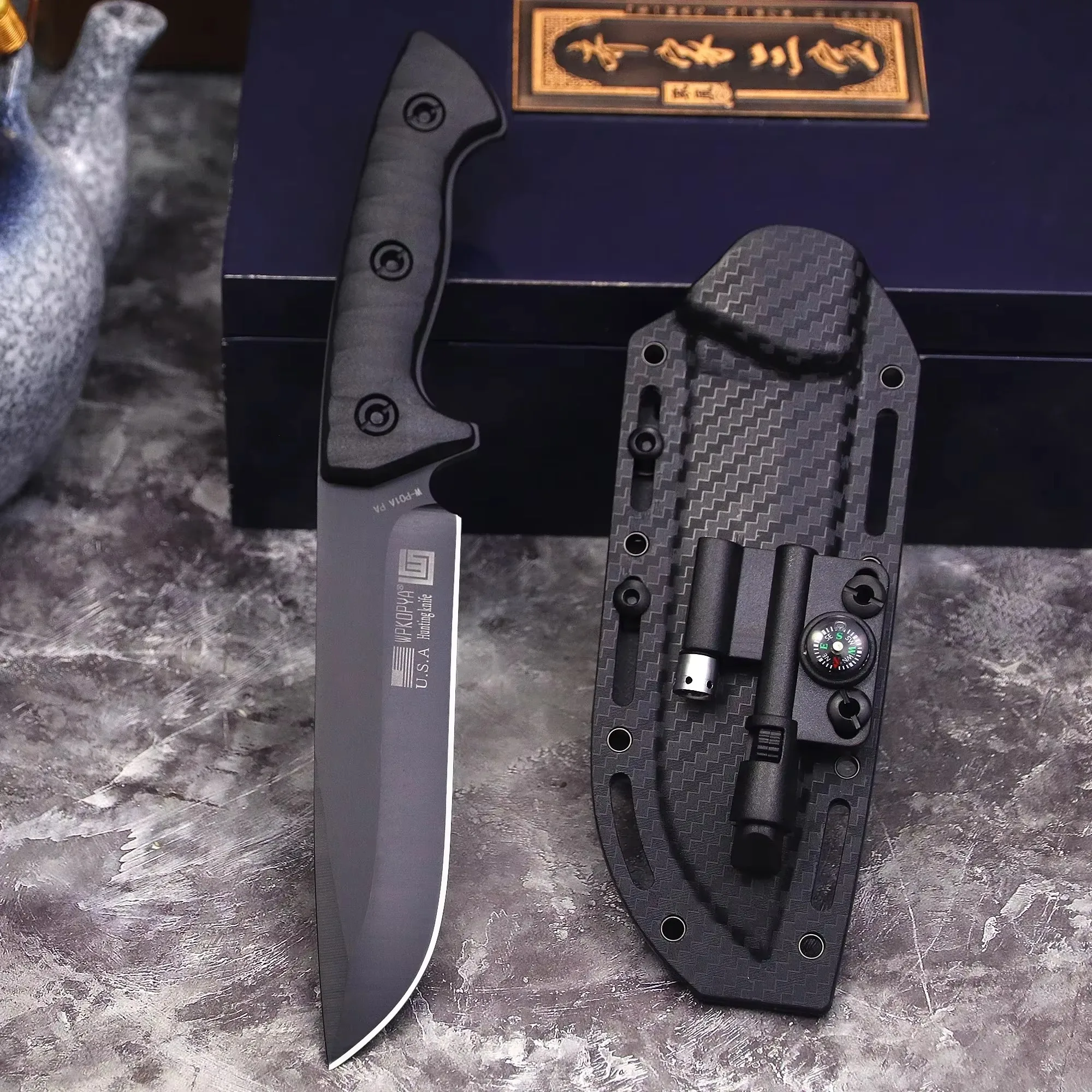 All Tang outdoor hunting straight knife, high-end multi-functional tactical straight knife, rescue survival knife