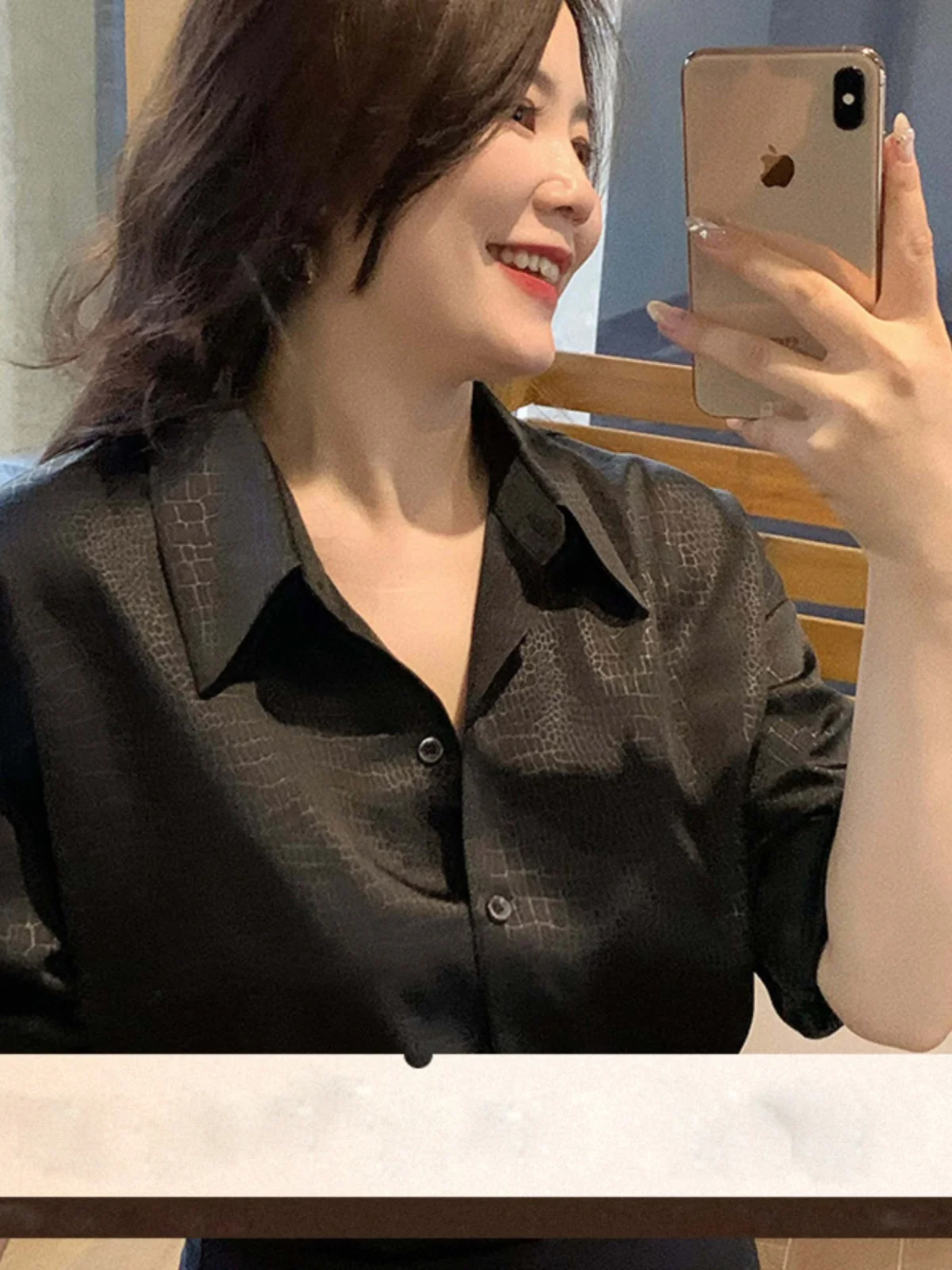 

plus Size Ele Bla irt Crocodile Pattern Turn-down Collar Autumn New Arrival Korean Sle Loose Fit Long Sve Ne