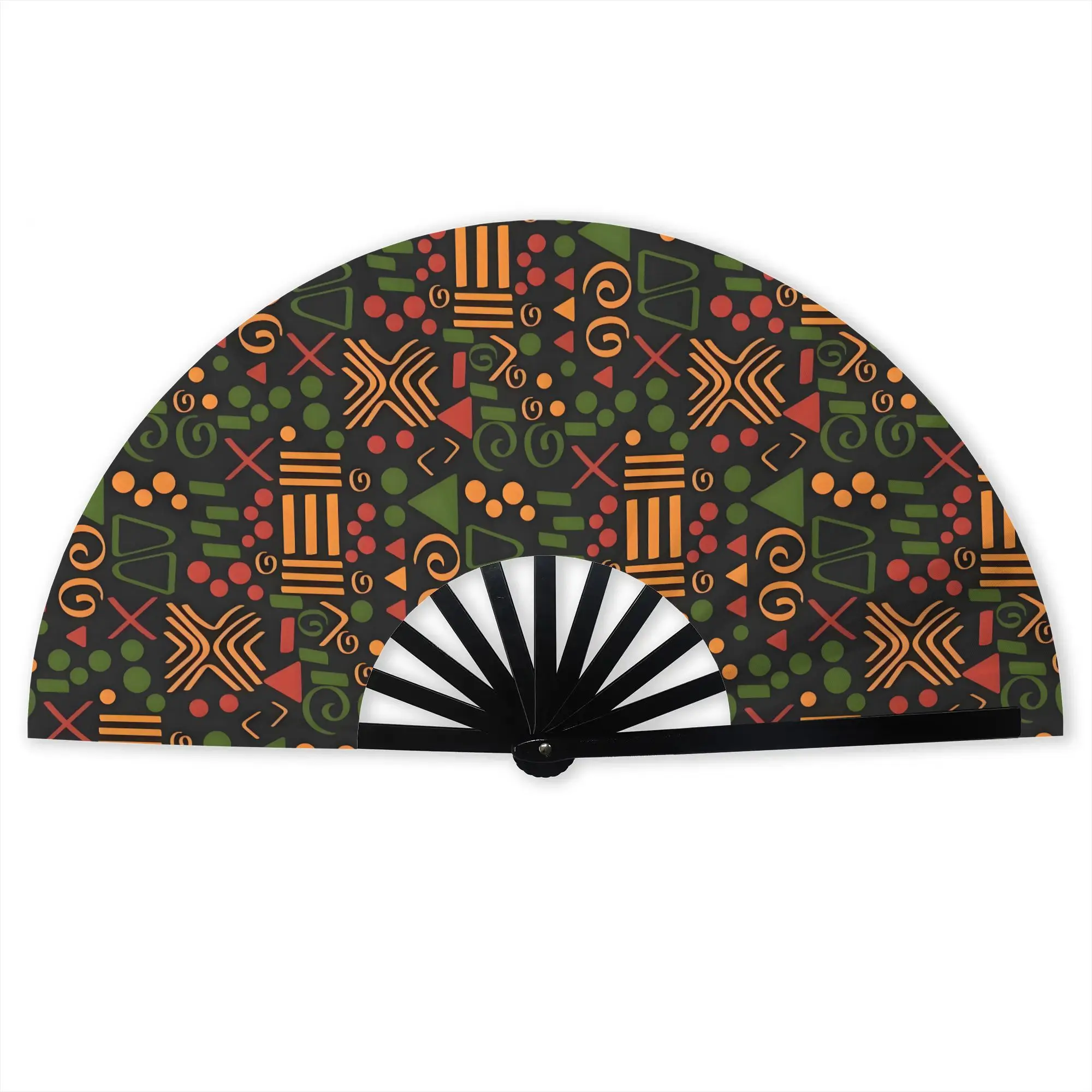 Tribal African Ethnic Seamless Stylish Hand Fan Unisex  Printed Polyester Fan Vintage For Dancing Gift