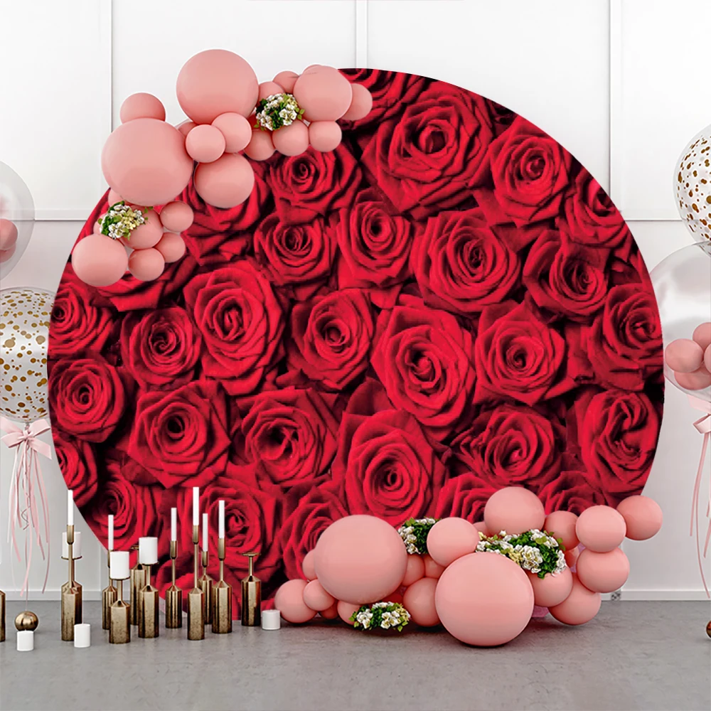 Valentine\'s Day Flowers Round Backdrop Cover Mother\'s Day Pink Rose Floral Wall Bridal Shower Wedding Birthday Party Background