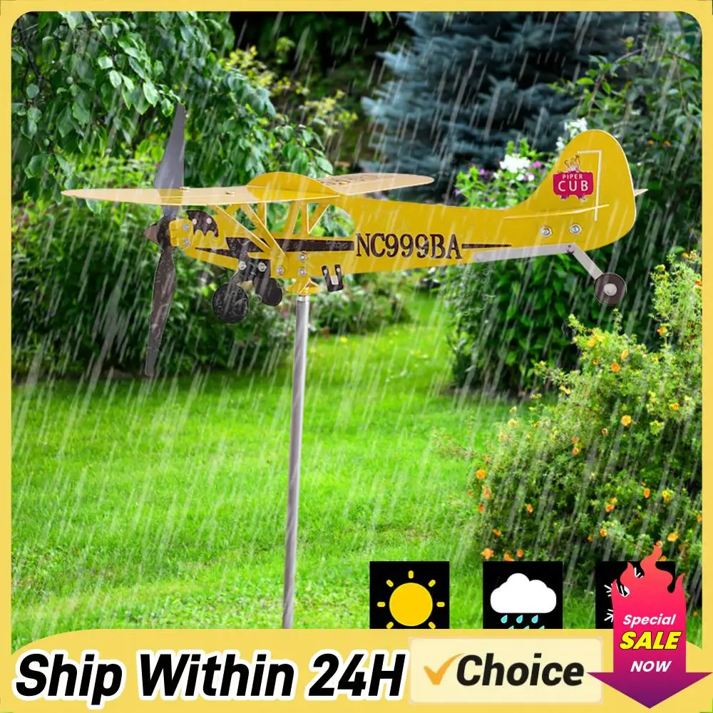 

3D-ветряной спиннер в виде самолета, креативный стильный металлический садовый флюгер, декоративный антикоррозийный орнамент для семейных дворов