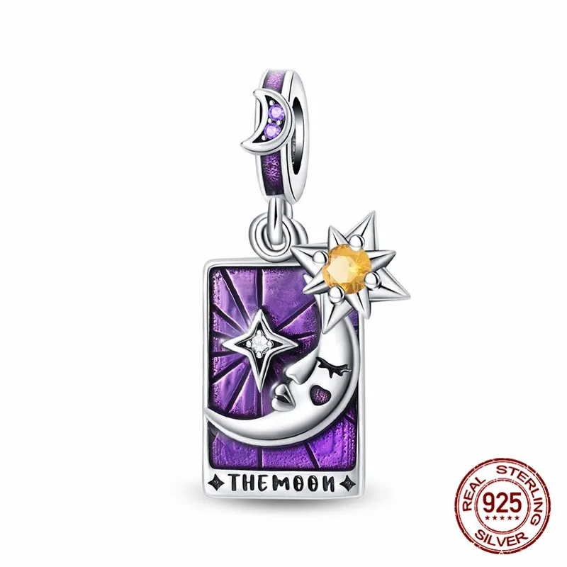 

925 Sterling Silver Zircon Tarot Moon Pendant Beads paired with an original bracelet a DIY womens jewelry gift