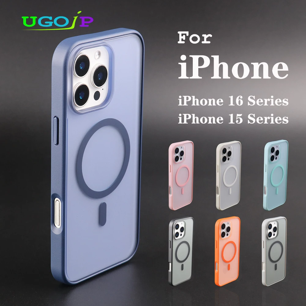 

UGOjP Magnetic Case For iPhone 16 Pro Max Frosted Phone Case For iPhone 15 Pro Max Wireless Charger Matte Protective Back Cover