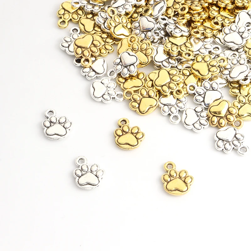 20pcs Alloy Dog Cat Bear Paw Print Charms Vintage Gold Silver Color Cat Claw Cute Animal Pendant for Jewelry Making DIY Supplies