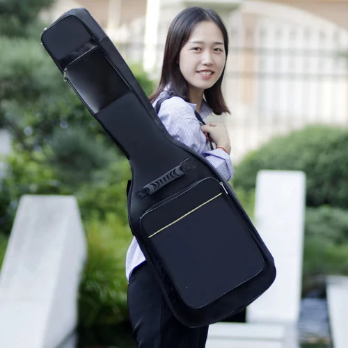 Imagen 2 del producto Bolsa para guitarra eléctrica, funda negra impermeable para guitarra, bolsa acolchada con doble correa, mochila, correas para los hombros, accesorios para guitarra