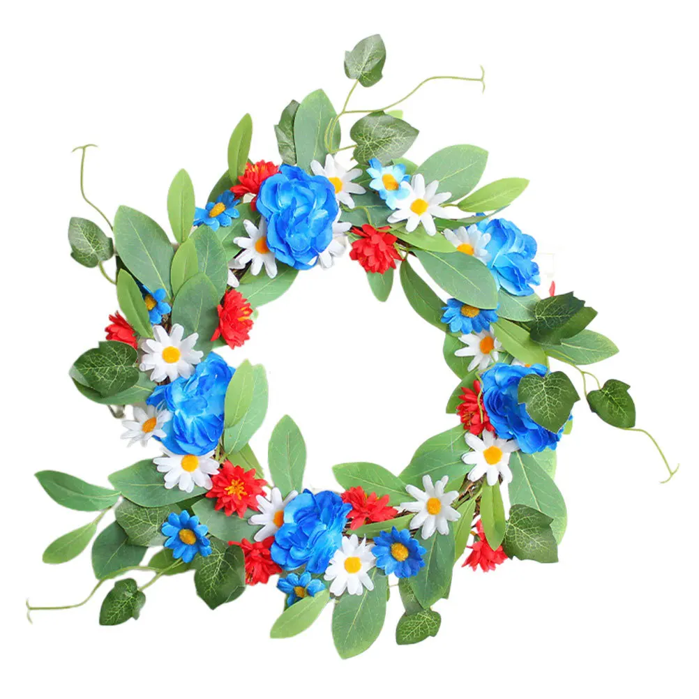 

Artificial Floral Wreath Colorful Daisy Hanging Wreath Front Door Decoration Spring Garland Decor Floral Garland