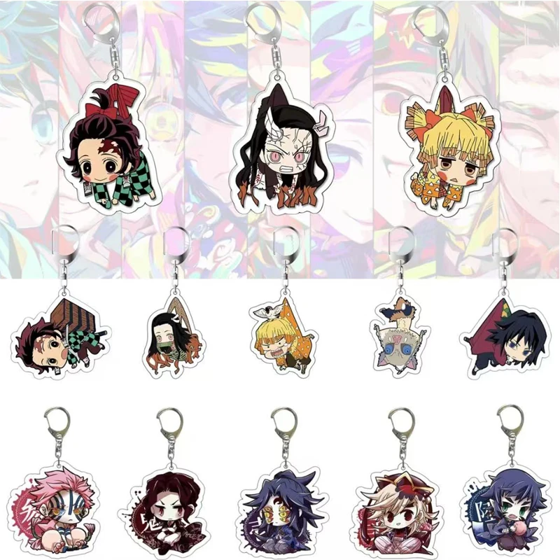 Demon Slayer: Kimetsu No Yaiba - Llavero de acrílico de Akaza, Nezuko, Tanjirou, Inosuke, Douma, colgante de anime, juguete de peluche, colgante para bolso