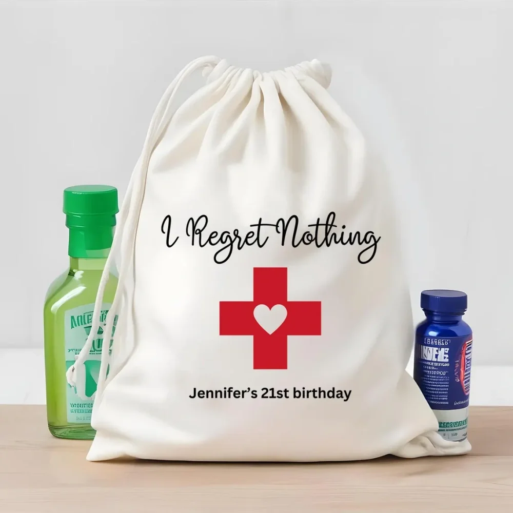 CustomIRegret Nothing Recovery Kit Bags-Hangover Kit Bag Bachelorette-Mini Favor bag-Red Heart Printed Bags-Bridal Party Favors