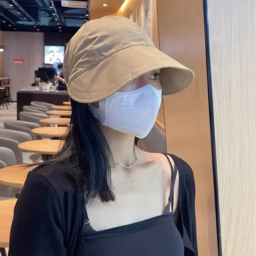 Summer Wide Brim Sun Hat Ponytail Drawstring Beach Caps Adjustable Foldable Quick-drying Visors Men Women