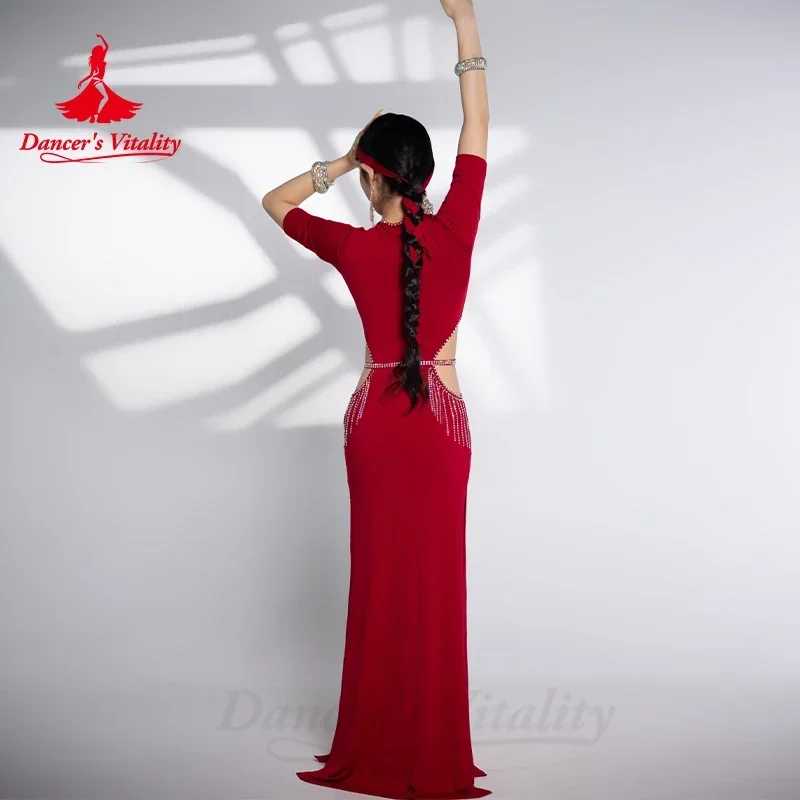 Traje de danza del vientre personalizado para mujer, vestido de borla de piedras AB Senior, Baile Oriental, ropa de rendimiento profesional