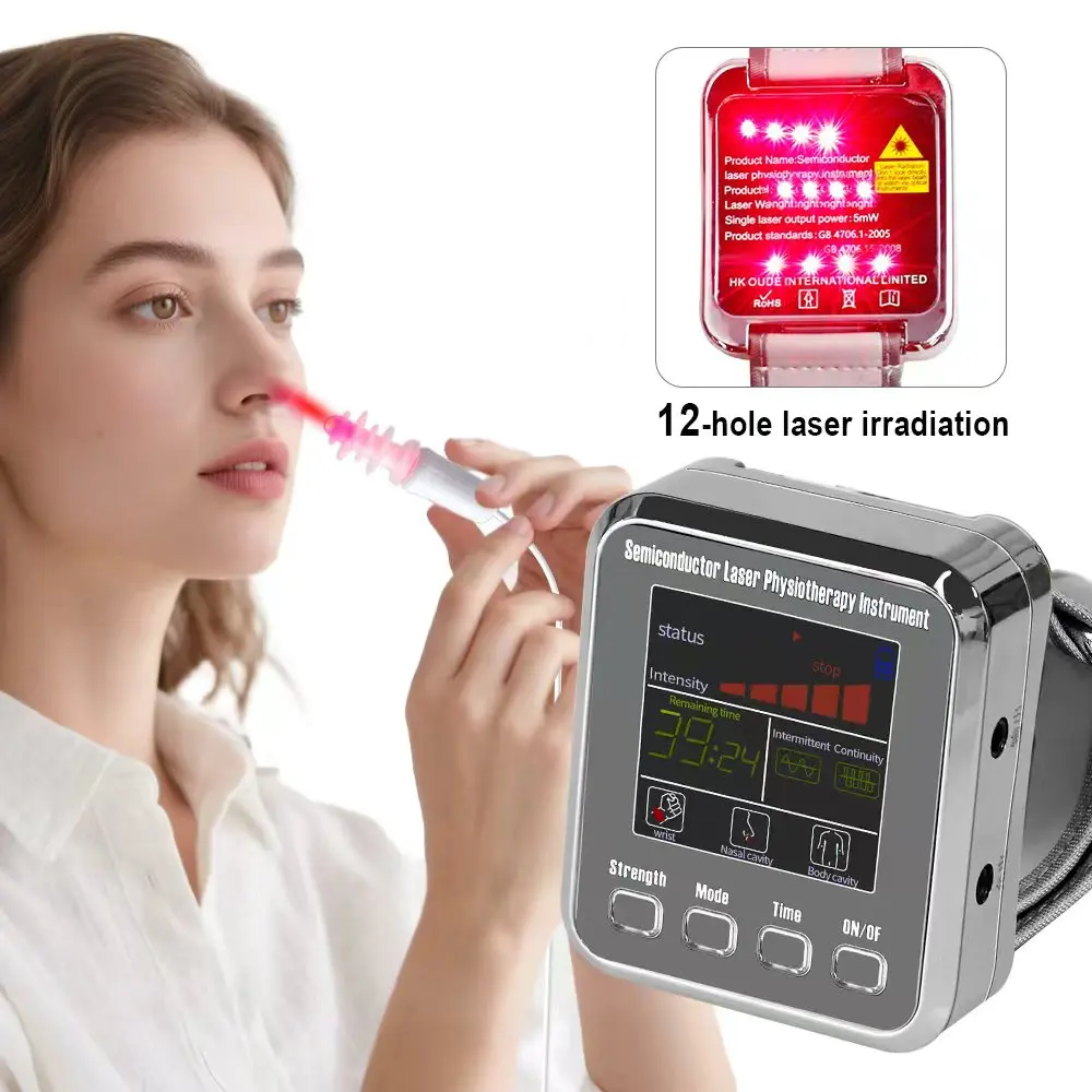 650nm装置ウォッチ12穴llltリスト、高血圧、糖尿病、コレステロール治療、レーザー副鼻腔炎治療用ダイオードウォッチ