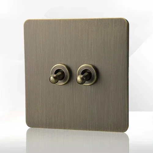 Retro Eu metalen paneel wandschakelaar lichtschakelaar stopcontact, gebronsd antiek roestvrij staal Duits 16A stopcontact met USB-telefoon opladen