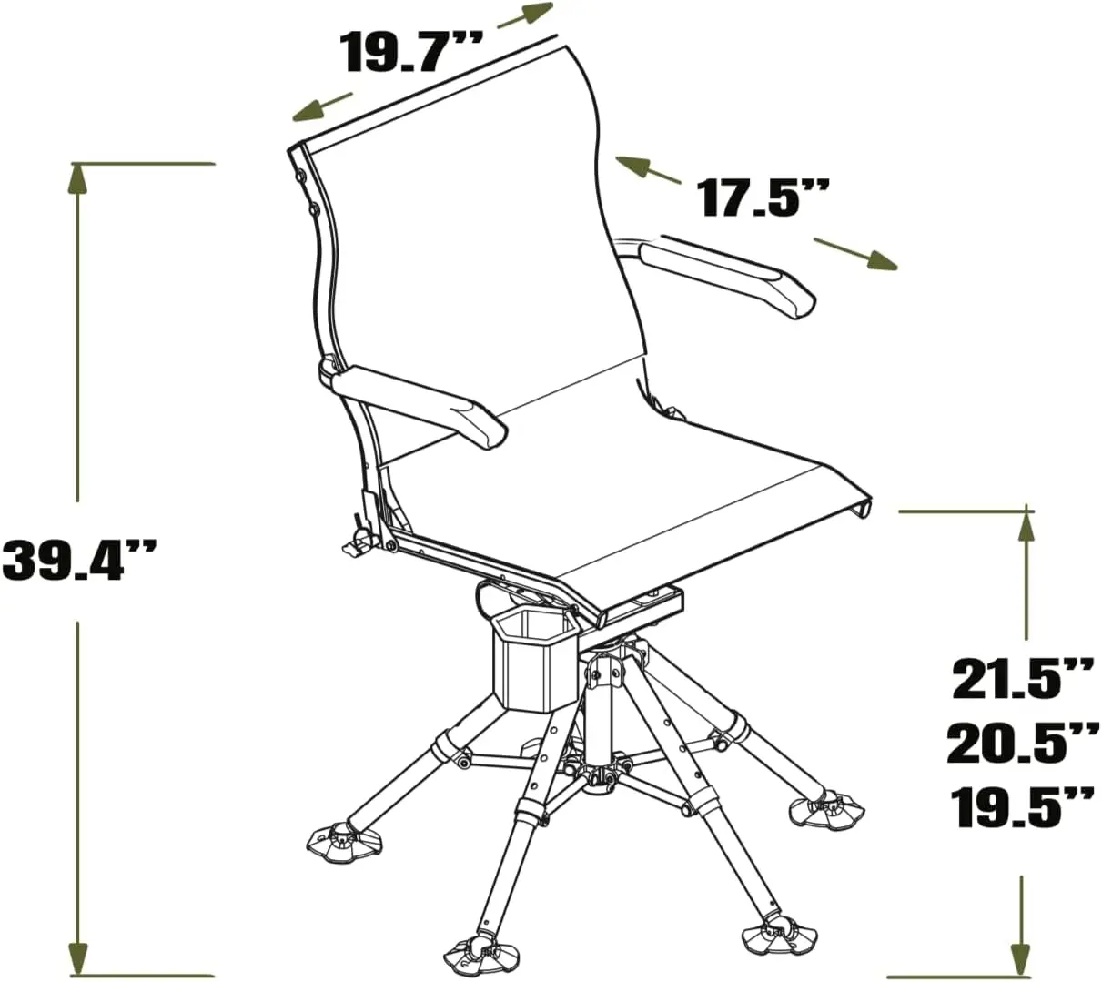 Field Chair for Hunting, Fishing, and Camping - Portable Hunting Chair with 360 Swivel - Tiltable and Rockable Fishing Chair wit