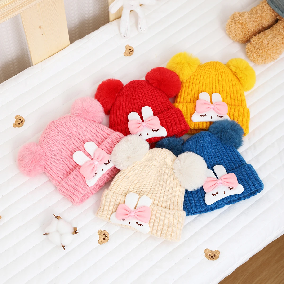 Cute Pompom Baby Hat Warm Winter Knitted Kids Baby Girl Boy Beanie Cap Solid Outdoor Infant Toddler Children Hat Bonnet