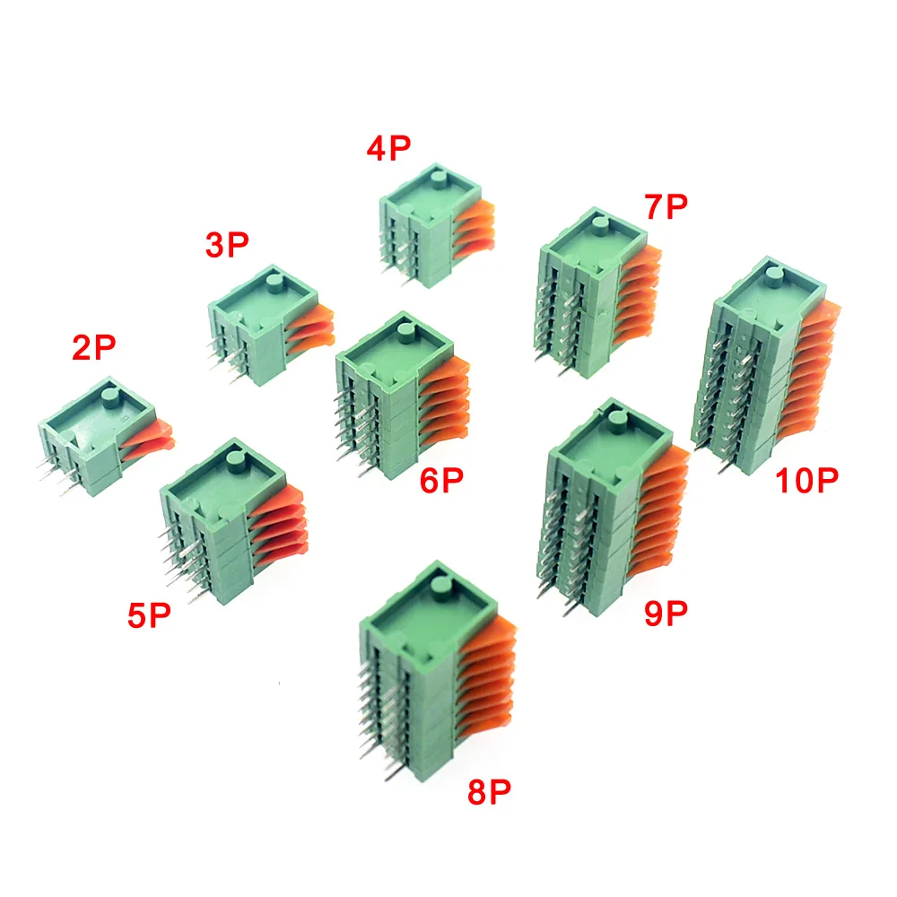 Connecteur PCB sans vis à ressort enfichable, pas de 2.54mm, KF141V, KF141R, pieds droits et courbés, nuits de bornes, 2 P, 3 P, 4 P, 5 P, 6 P, 7 P,