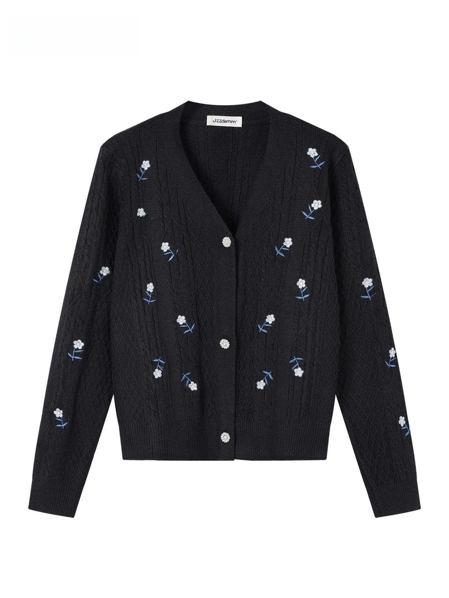 

JZZDEMM Sweet Sle с цветочной вышивкой V-Ne вязаный открытый кардиган женский антивозрастной свитер Jaet мягкий удобный длинный све