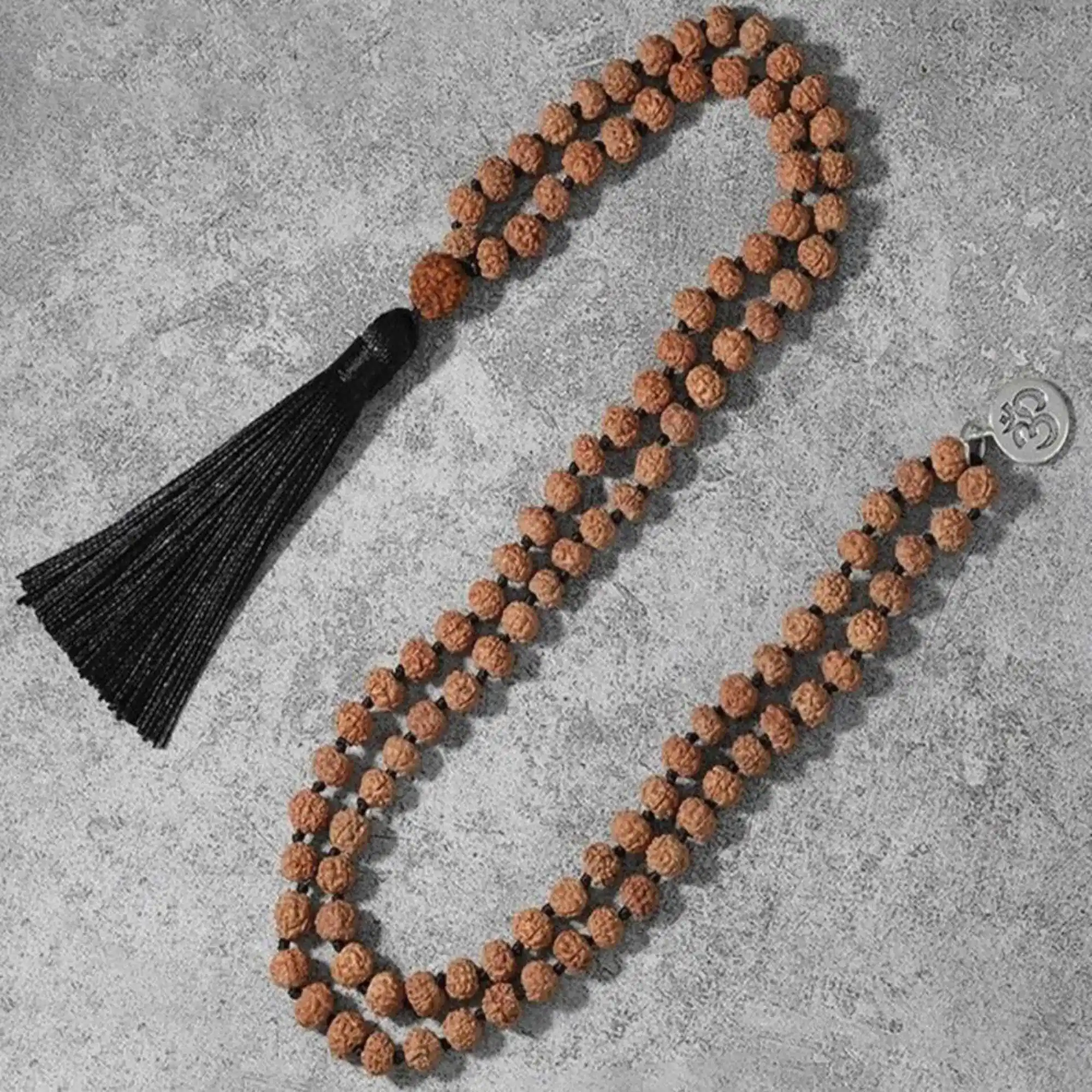 

Natural 8mm brown Rudraksha Prayer mala 108+1 knot silver Necklace Seven Chakras Diy Blessing Inspiration Yoga Energy Restore