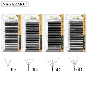 NAGARAKU 3D 4D 5D 6D W forme ventilateurs préfabriqués fleurs automatiques Extensions de cils lumière douce naturelle pleine Dense