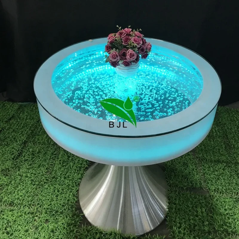 Mesa de bar LED brillante personalizada para club nocturno, muebles de bar con burbujas de agua, mesa de 16 colores que cambian