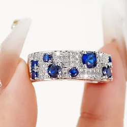Huitan Newly Women Rings Blue/Crystal Cubic Zircon Silver Color Rings for Wedding Engagement Party Modern Fashion Female Jewelry