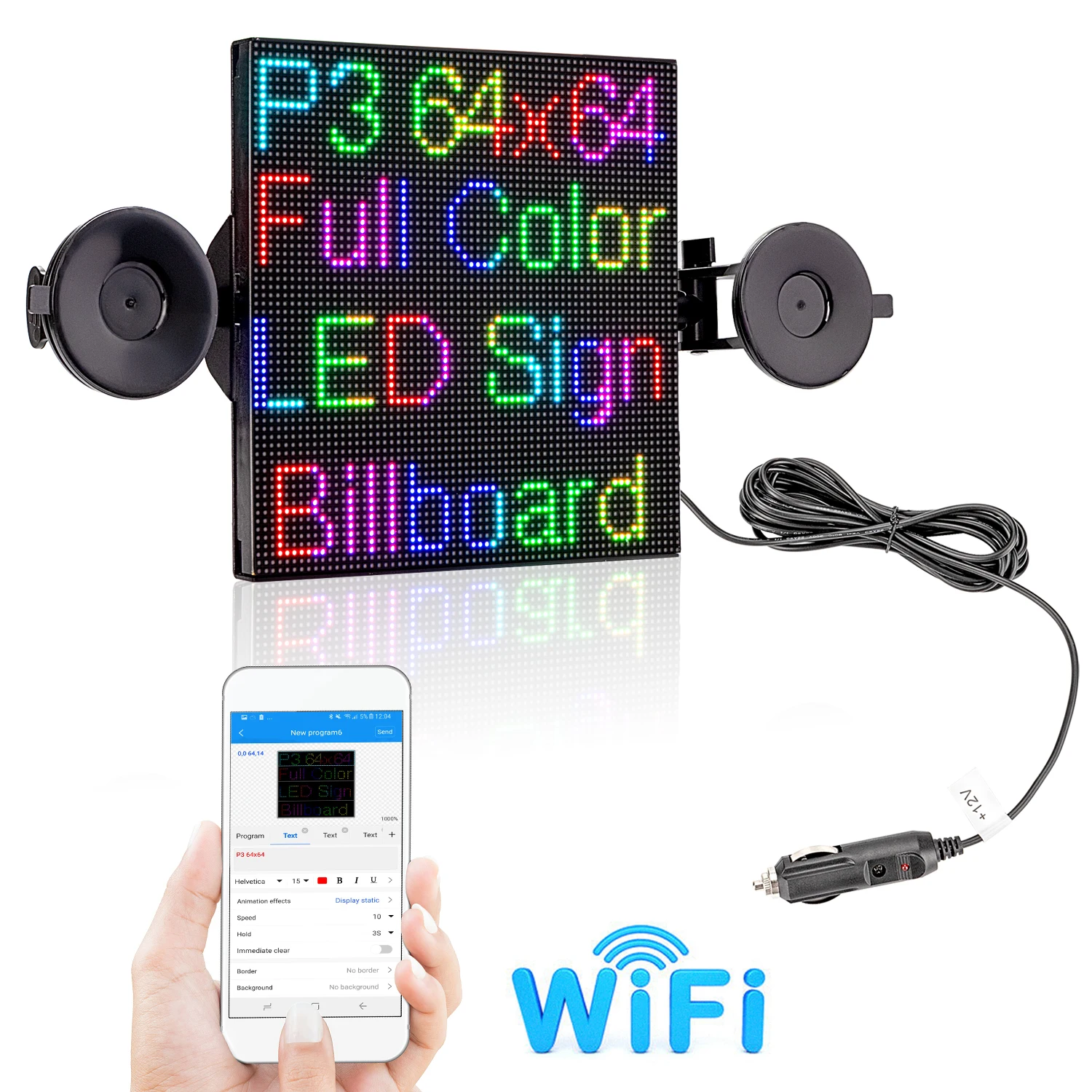 12V WiFi Led Matrix Car Sign Led Screen RGB Full Color Display Your Custom Messages Sign Maker DIY Display Programmable Message