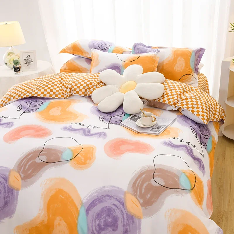 Orange Love Printed Duvet Cover Set Boy Girl Bedroom Irregular Geometric Pattern Quilt Cover Dormitory Single Double Quilt Cover