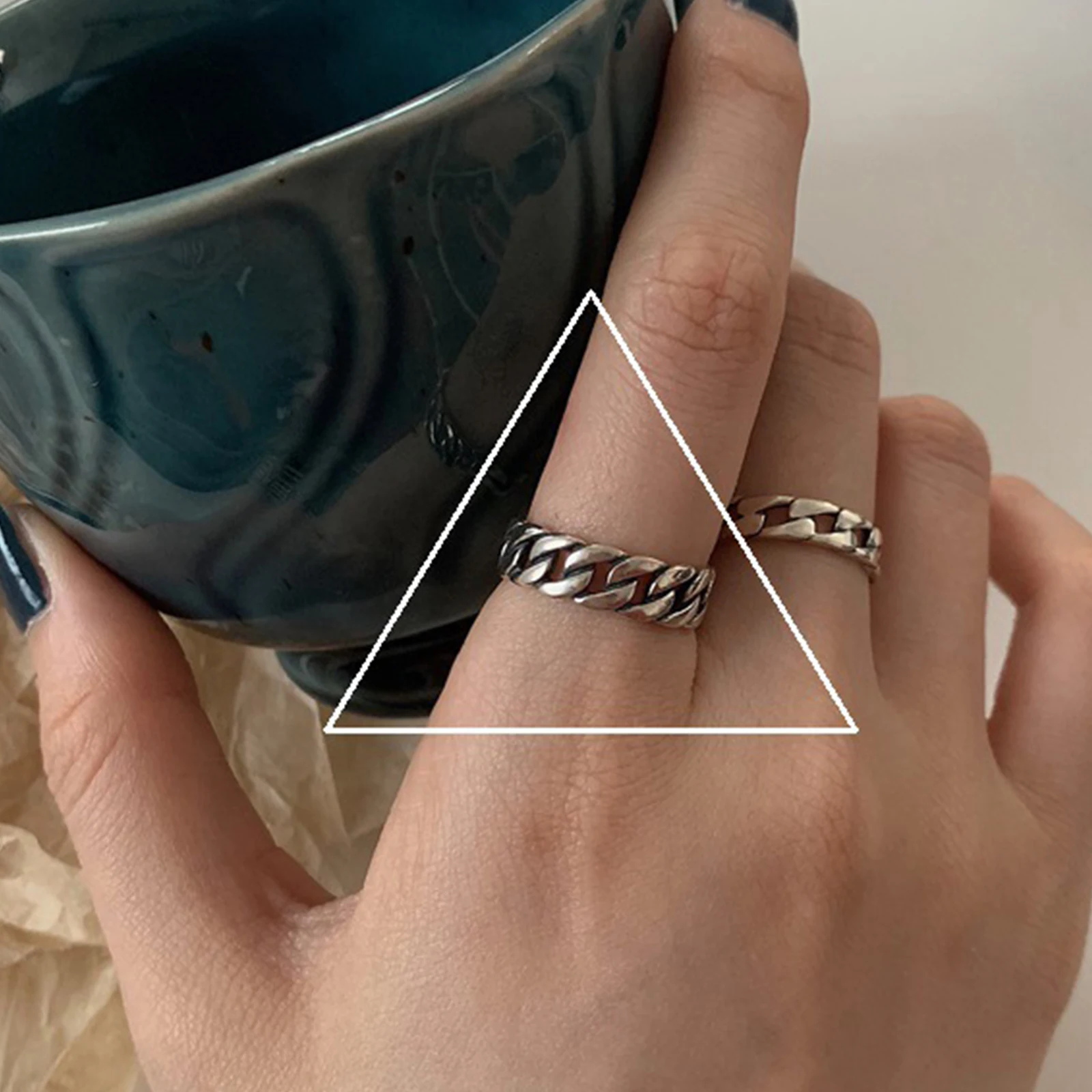 925 فضة خواتم الاصبع موضة جديدة الإبداعية الصليب الجوف سلسلة هندسية هدايا مجوهرات الحفلات