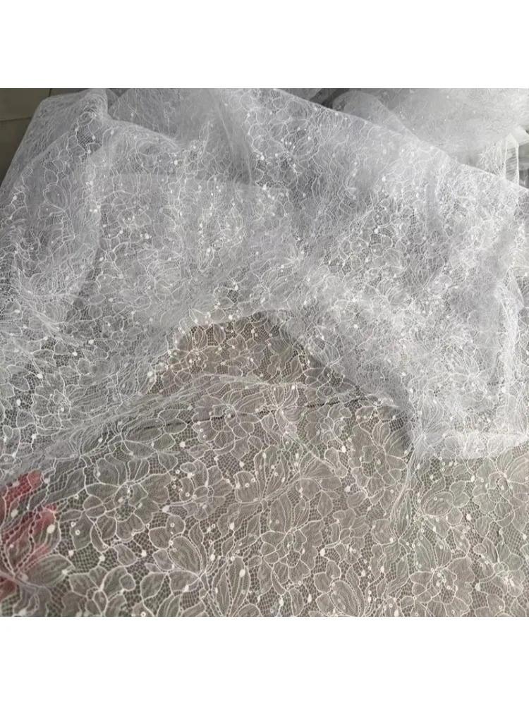 Tissu en dentelle maille brodée florale blanche, pour robe de mariée, voile, matériel pour vêtements de bricolage au mètre