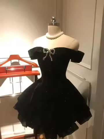 Black Evening Party Dress Woman Gothic Off Shoulder American Vintage Y2k Mini Dress Female Office Lady Birthday Outfits Korean