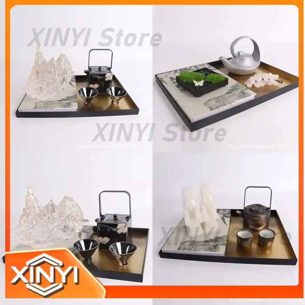 Transparent Taihu Stone Home Decor Set for Modern Chinese Style Living Room Display Including Tea Tray Vase and Ornamental