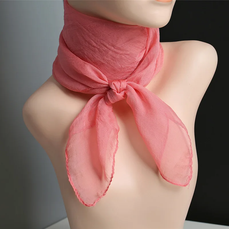 2024 New Silk Handkerchief Silk Scarves Spring And Summer Ladies With A Small Scarf Pure Color Scarf 70*70CM