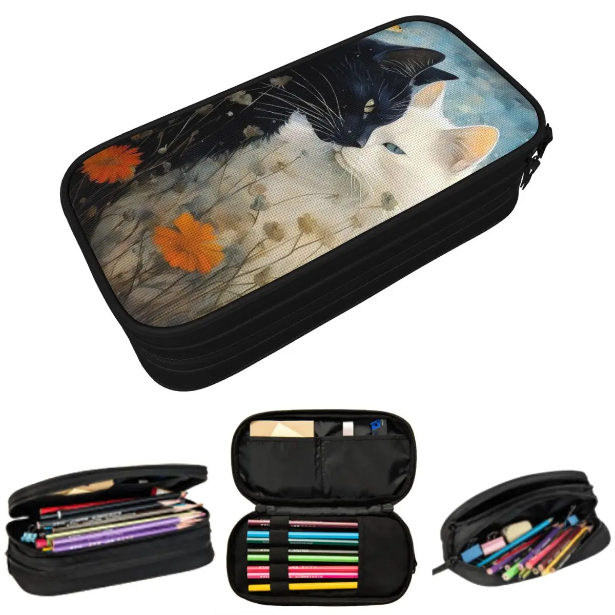 

Пенал с изображением двух кошек для школьников, сумка для ручек, канцелярские принадлежности, сумка-держатель для ручек