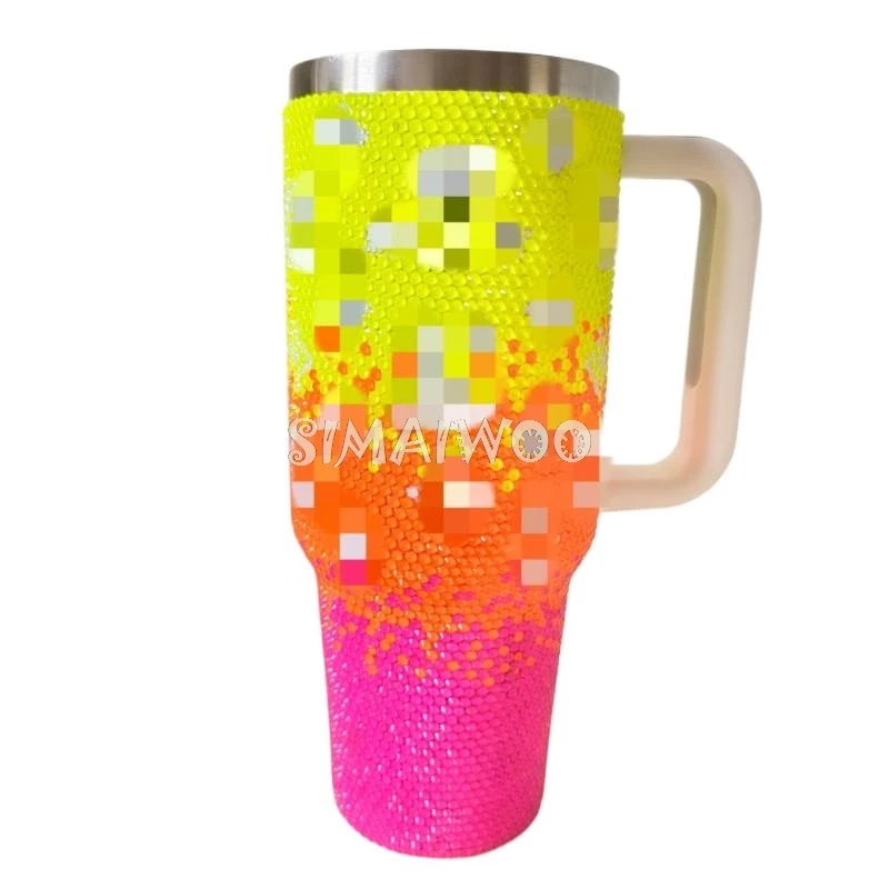 

Neon Rhinestone Handicraft Gradient Ice Drink Tumbler Thermal Insulation Vacuum Handle Cup DIY Mosaic Bling-Bling Shiny Gift