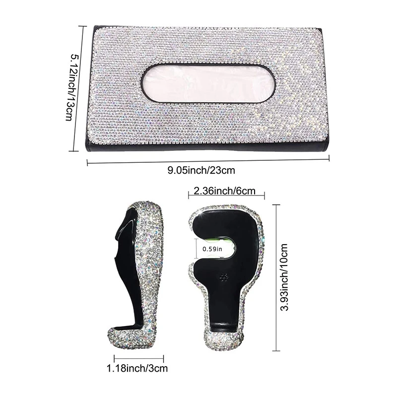 Bling Car Visor Tissue Holder Leather Crystal Sun Visor Paper Case & Bling Car Back Seat Headrest Holder Hooks For Women