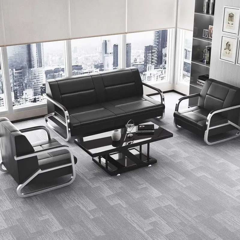 Office sofa simple modern wrought iron business office reception three-person sofa middle coffee table combination sofa