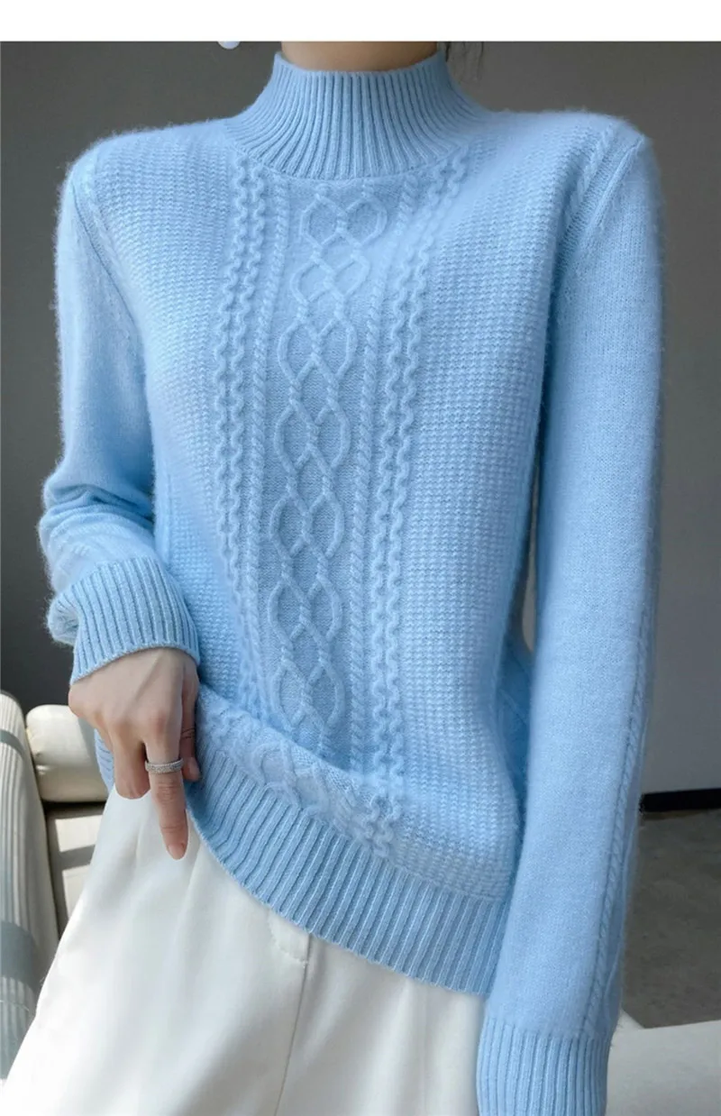Neue Frühjahr Gestrickte Pullover Halb Hohen Kragen Lose Dicke Warme Pullover Für Frauen Vintage Wolle Herbst Winter Mutter Bodenbildung Top – Detail 10