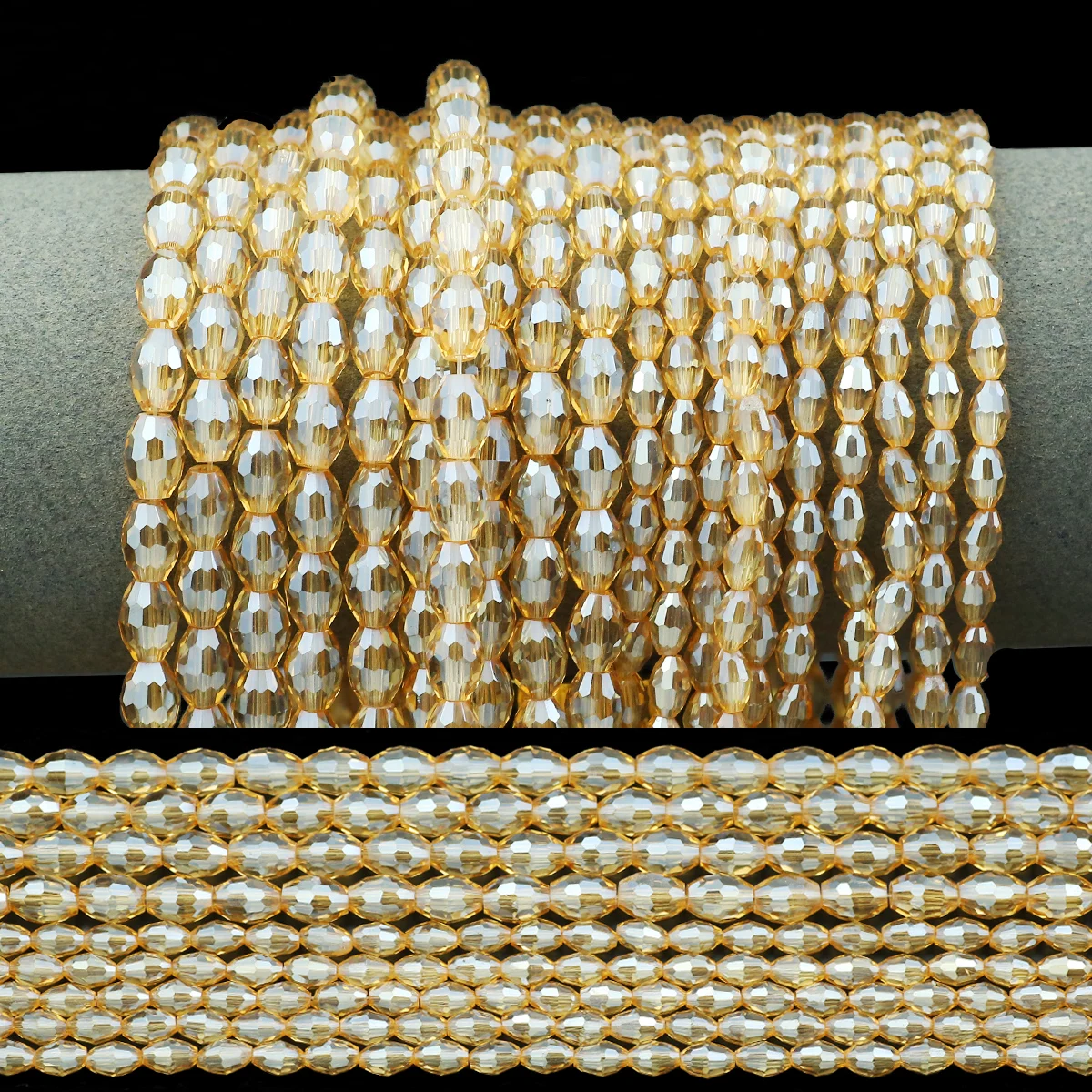 Gold Champagne Color 100-50pcs Rice Shaped Austrian Crystal Oval Round Loose Spacer Beads For Jewelry Making DIY 4x6/6x8mm image 5