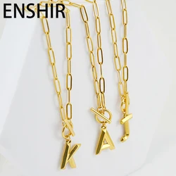 ENSHIR A-Z Alphabet Letter Pendant Thick Necklace For Women OT Buckle Choker Hip-Hop Jewelry Wholesale