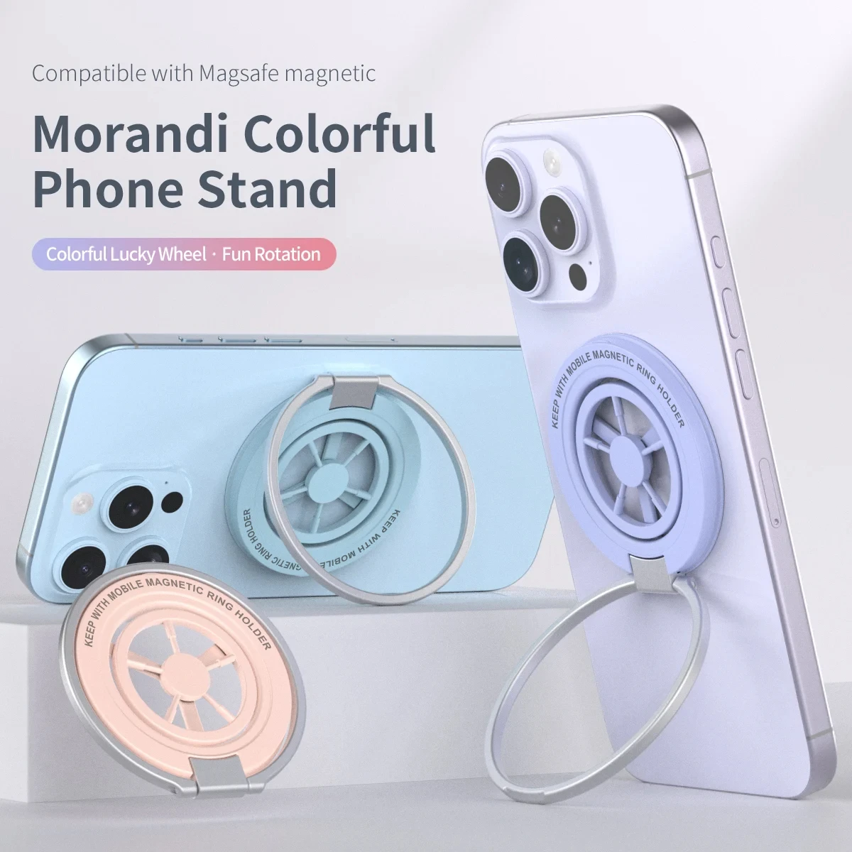 

Rotatable Fidget Spinner Magnetic Phone Ring Holder, Morandi Color, 360° Rotation Stand, Compatible with MagSafe, Stress Relief