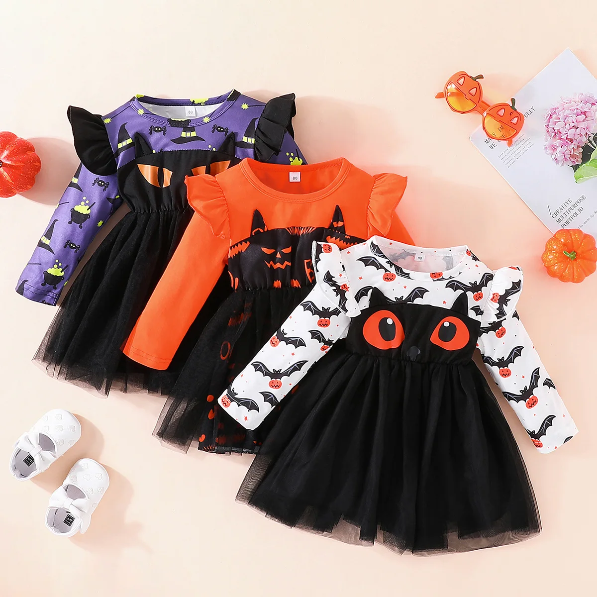 

Cute Halloween Costume for Girl Princess Dress Long Sleeve Tulle Dresses Party Carnival Robe Kid Girl Halloween Clothes 1-5Years