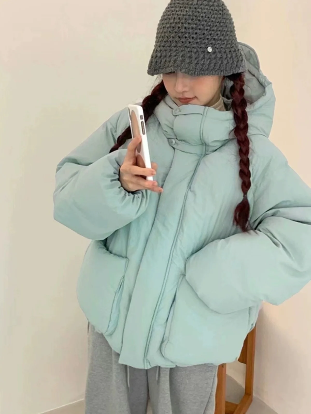 

Warm Thiened Goose down Jaet Women's Winter New Sle Anti-Aging Slimming Hooded Breaoat Commute Sle Straight Cut