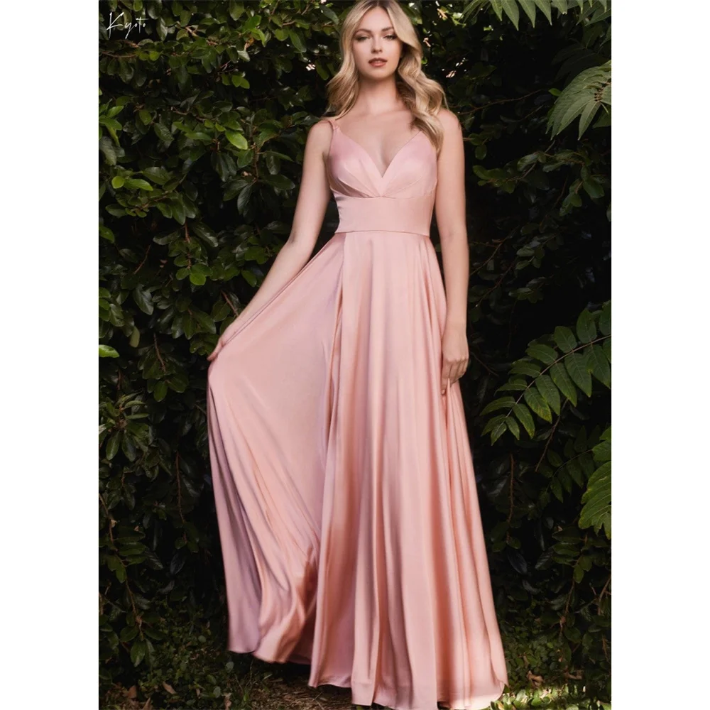 

Kyoto Customized V-Neck Spaghetti Strap Pleats Bridesmaid Dresses Side Slit robe mariage invité Floor-Length Wedding Guest Dress