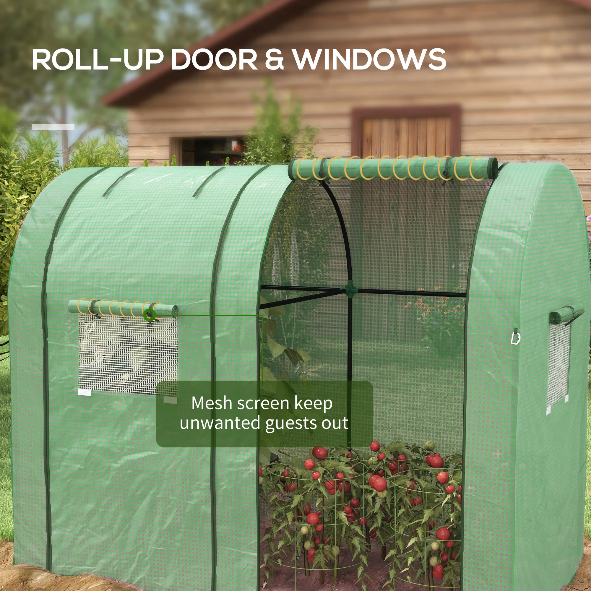 Tomato Greenhouse with 2 Roll-Up Doors, Portable Green House, 185 X 94 X 150cm