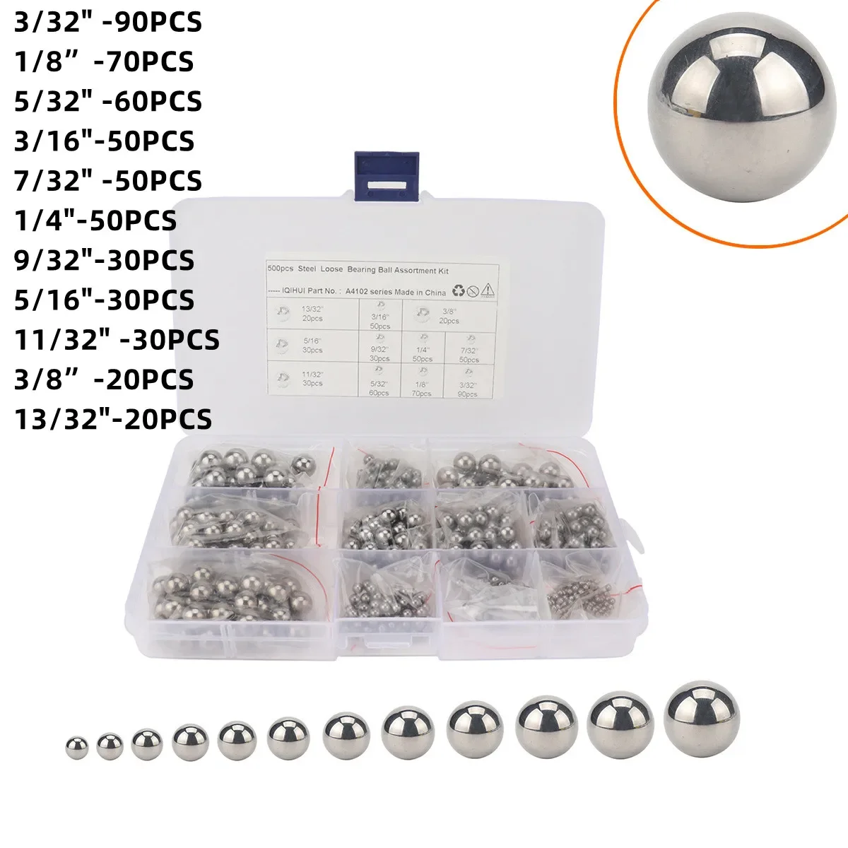 1 box product 12 sizes (500PCS) G25 Precision Stainless Steel Bearing Balls