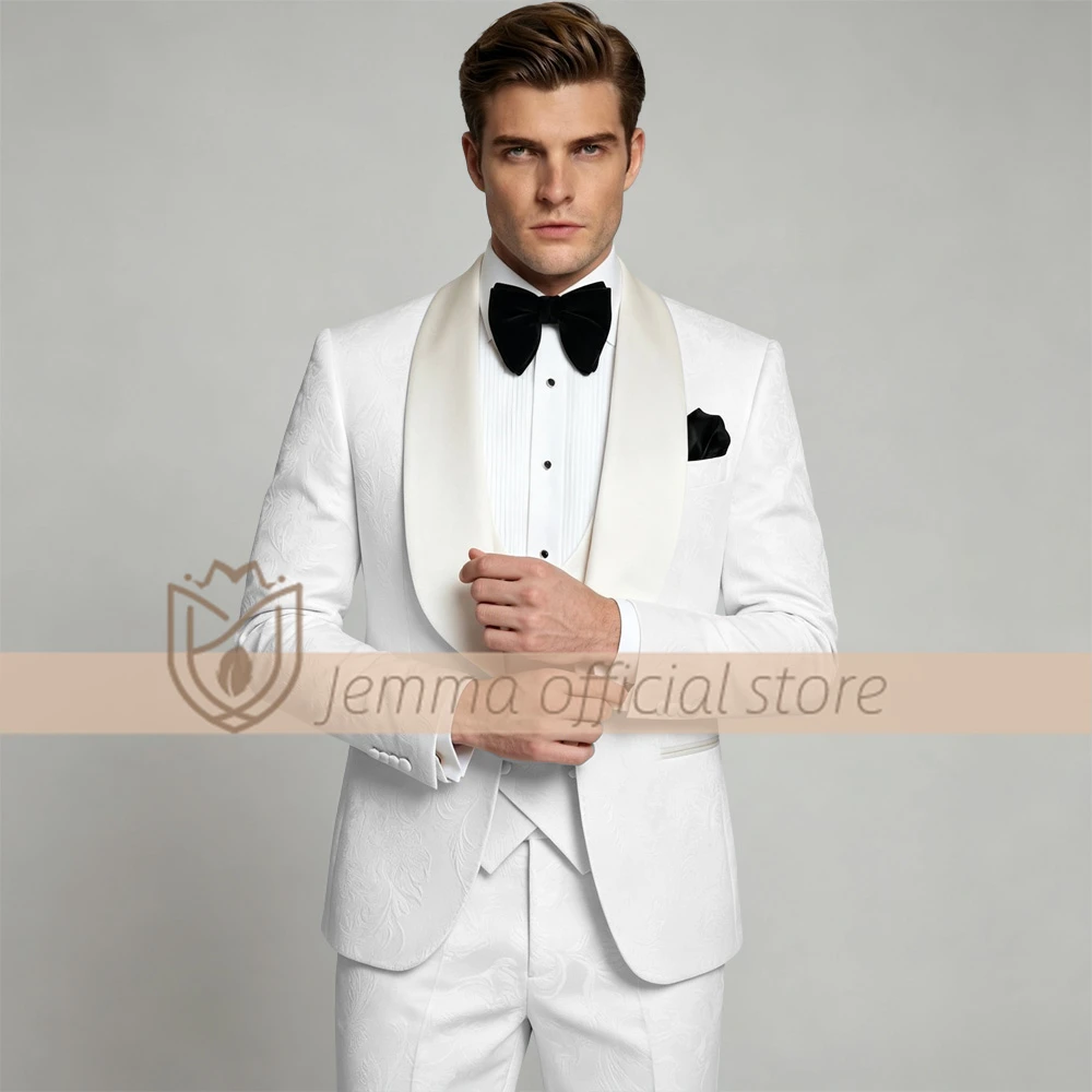 Men's 3-Piece Premium Jacquard Suit, Elegant Shawl Lapel Blazer with Matching Vest and Trousers for Formal Galas
