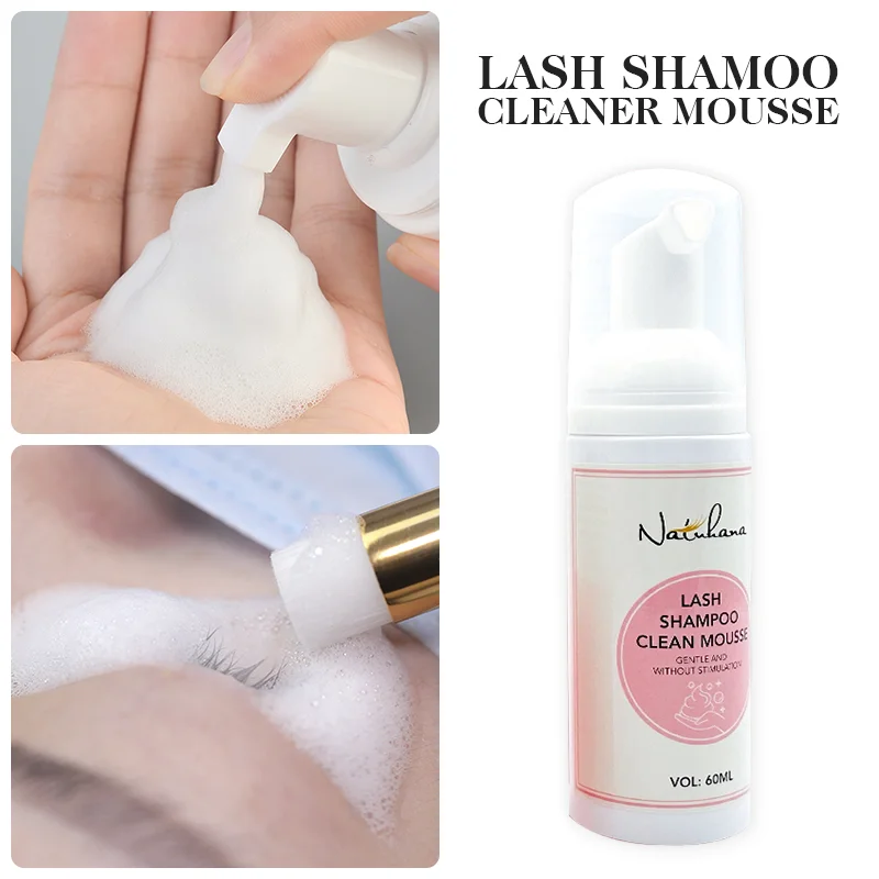 NATUHANA 60ml Eyelash Shampoo Grafting Eyelashes Gentle Cleansing Mousse Foam No Stimulation Makeup Clean Eyelash Extension Glue