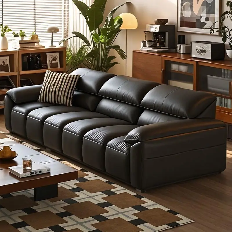 minimalist leather sofa small apartment modern art simple straight sofa row black antique canapé salon furniture for the room