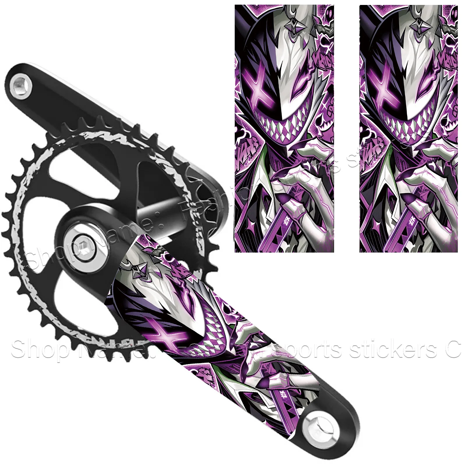 1 Set Purple Anime Mecha Style Waterproof Vinyl Crank Arm Stickers, Decals for MTB Road Bike