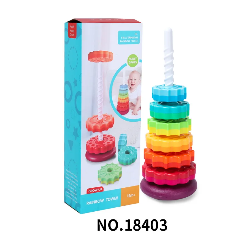 Torri impilabili per bambini Rainbow spin Tower Toy forma di colore di grandi dimensioni giochi educativi Montessori anello impilabile per neonati ragazza ragazzo