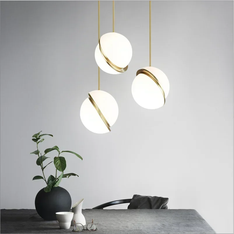 Nordic LED Simple New Chandelier Table decoration Bedroom Dining Living room Bookstore Gold hanging light ball lampshade